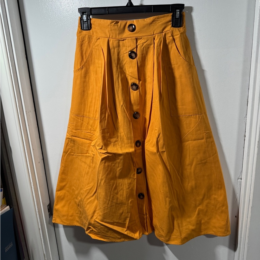 Women's Mustard Button-Down Skirt